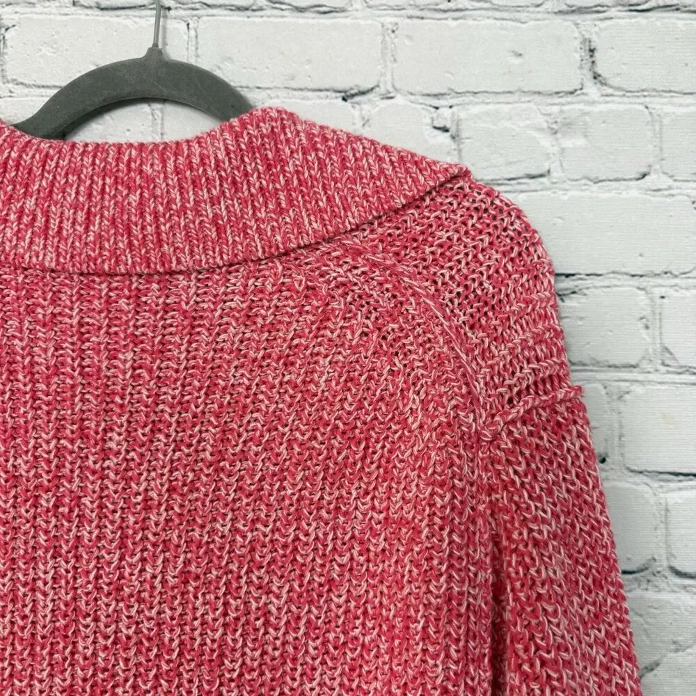 Free People Love This City Collared V-Neck Pink Knit Sweater Size XS